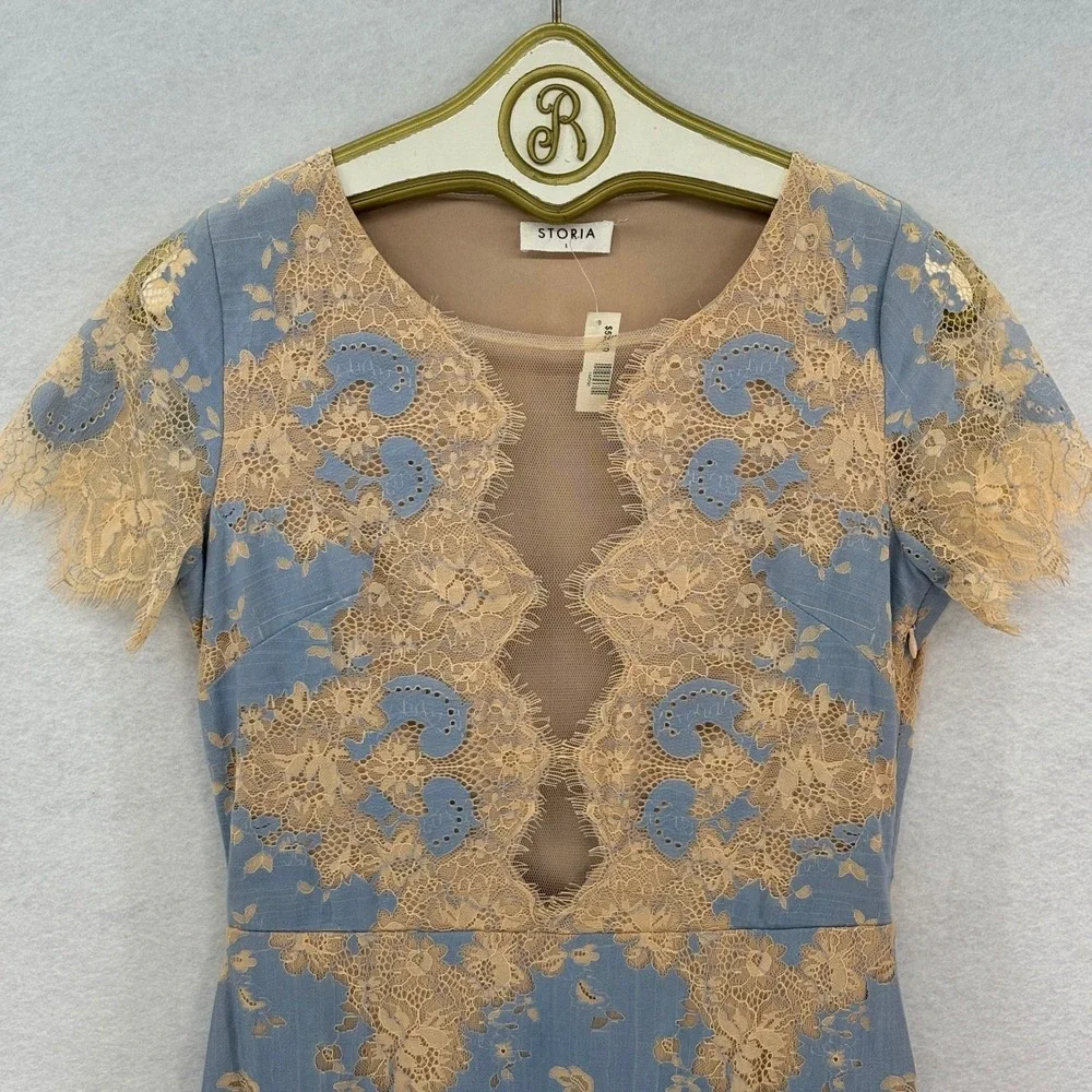 Storia Blue Lace Mini Dress L Romantic Cottagecore Fairy Coquette Feminine - Picture 4 of 11